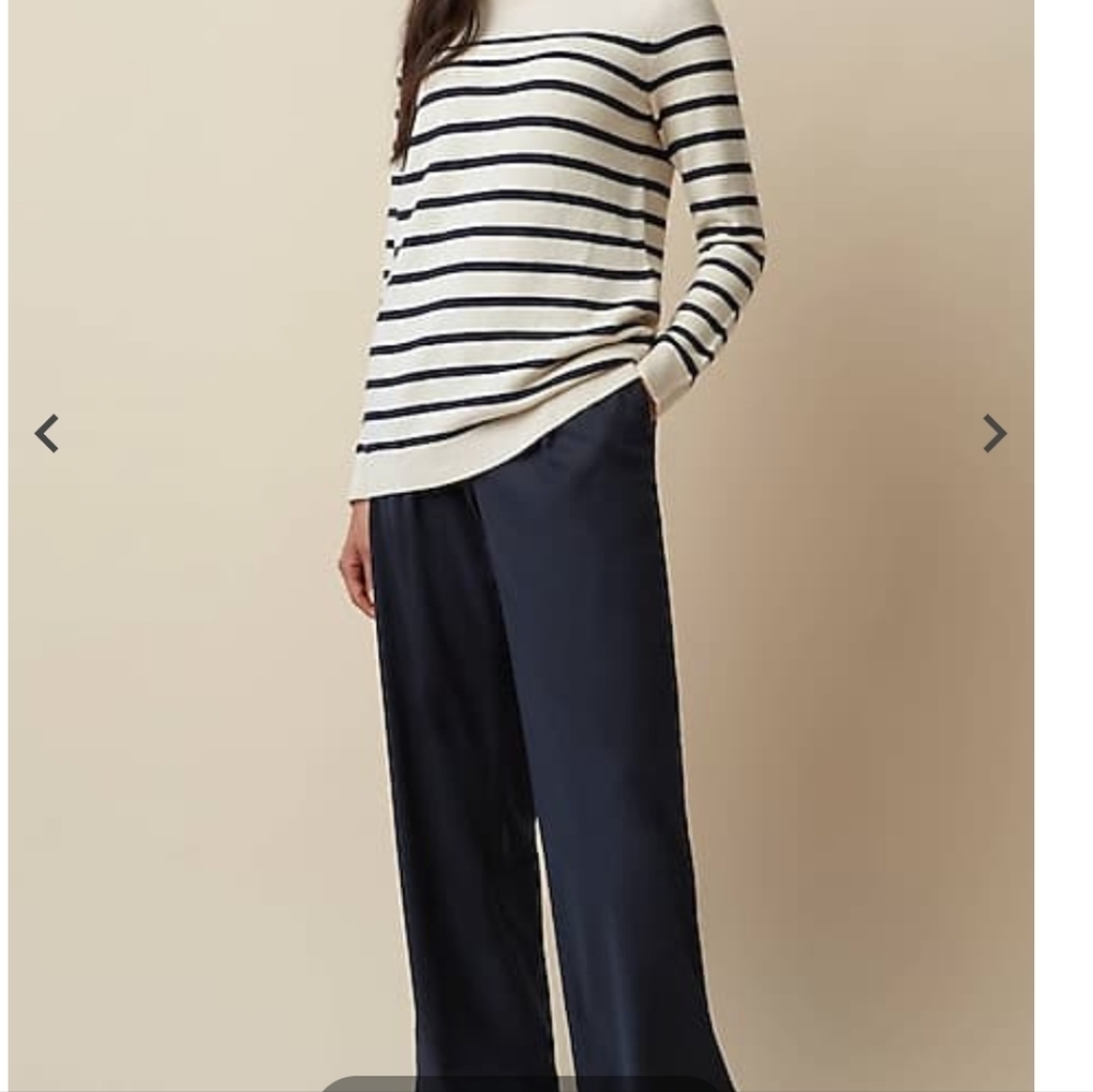 JJill brushed twill wide leg Navy Trousers Coastal Front Pleated Career Sz 12